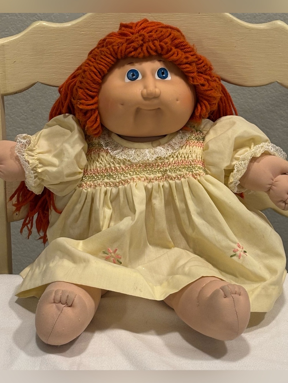Vintage Cabbage Patch Kids Doll 1982 Red Head Yellow Vintage Nannette Dress